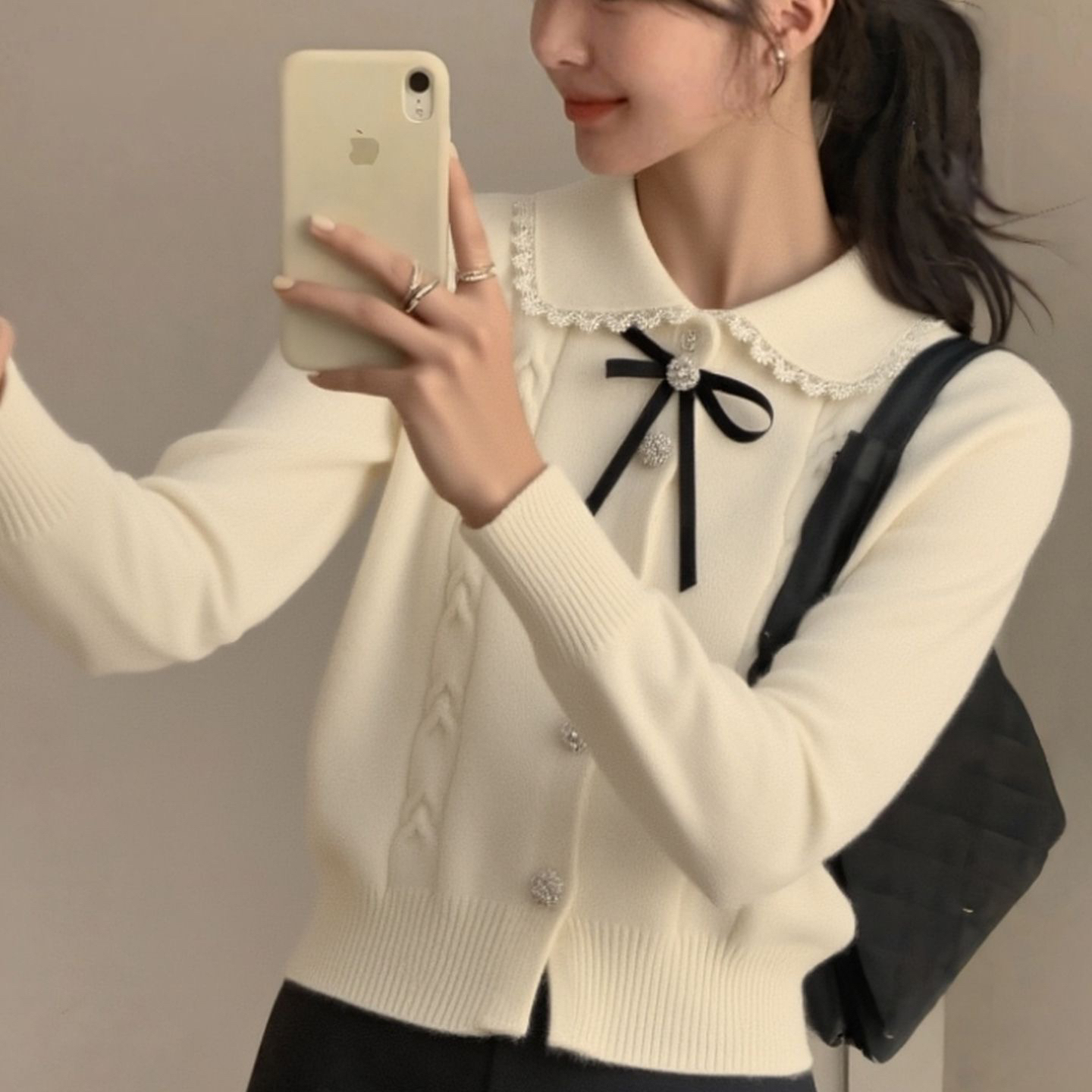 532娃娃领小香风蝴蝶结