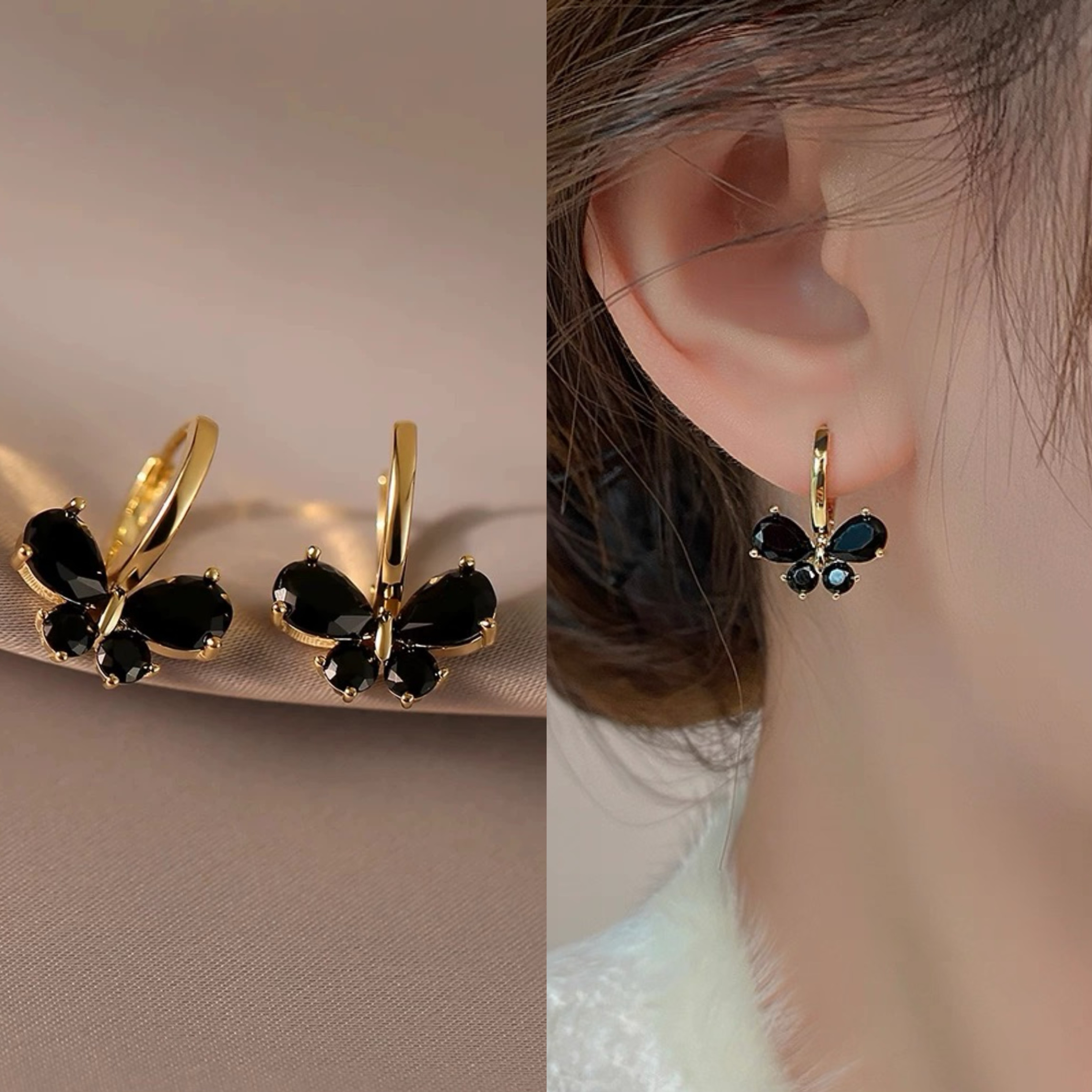 铜合金耳饰 复古轻奢小巧百搭黑色蝴蝶结耳环8667