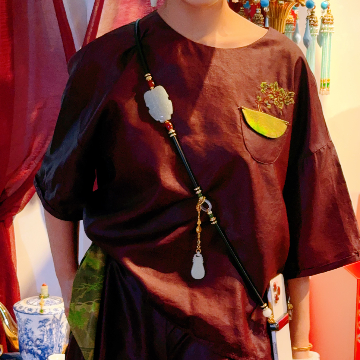 【玺儿珠宝】原创设计和田白玉兽面大气简约时尚手机链/包包链