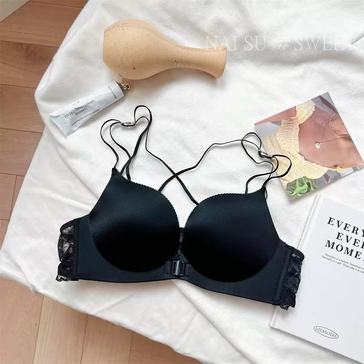 性感前扣无痕内衣女小胸上托聚拢显大豹纹细肩带美背调整型文胸罩