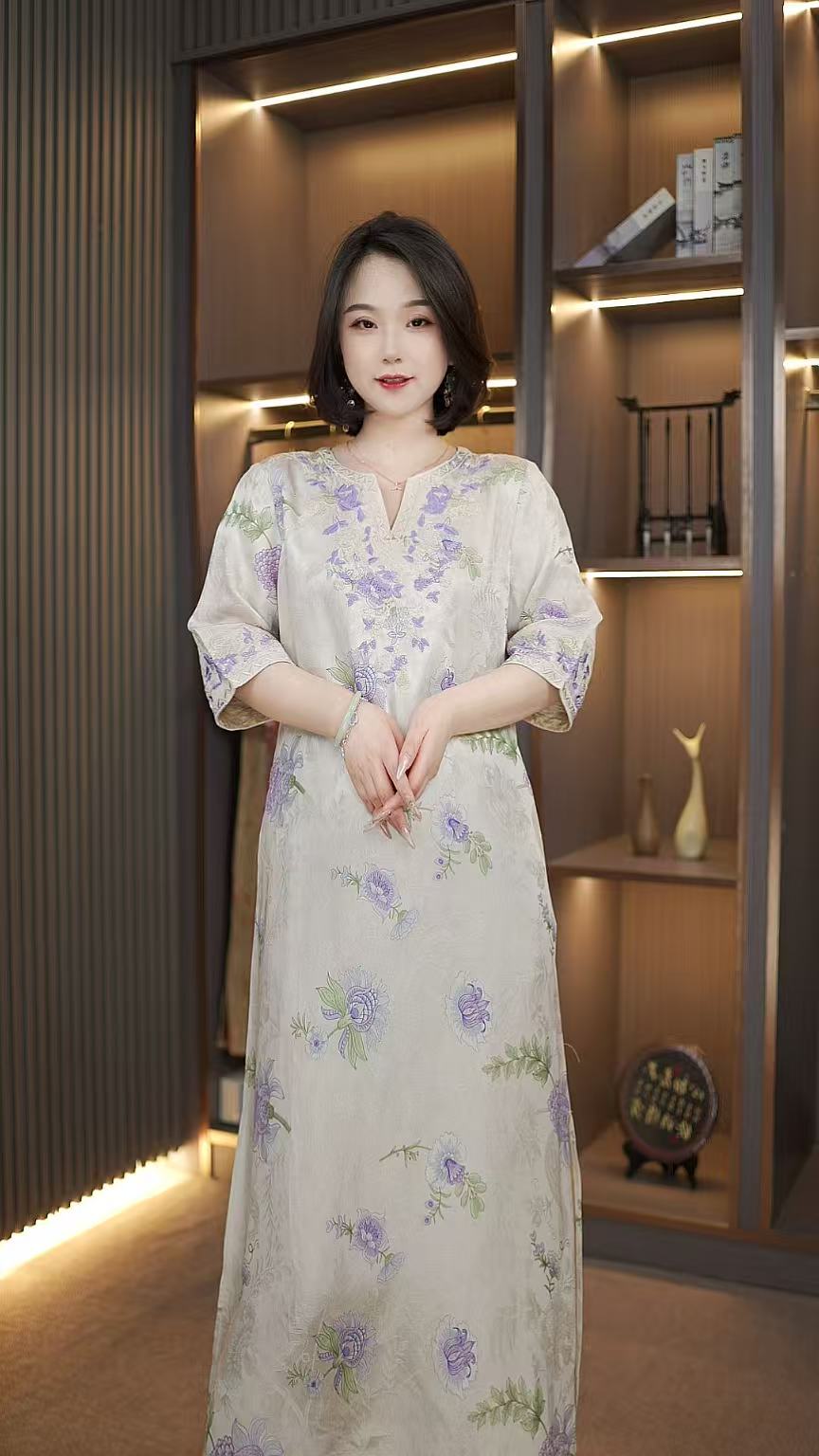 静舒-新中式优雅高级重工刺绣宽松显瘦旗袍连衣裙