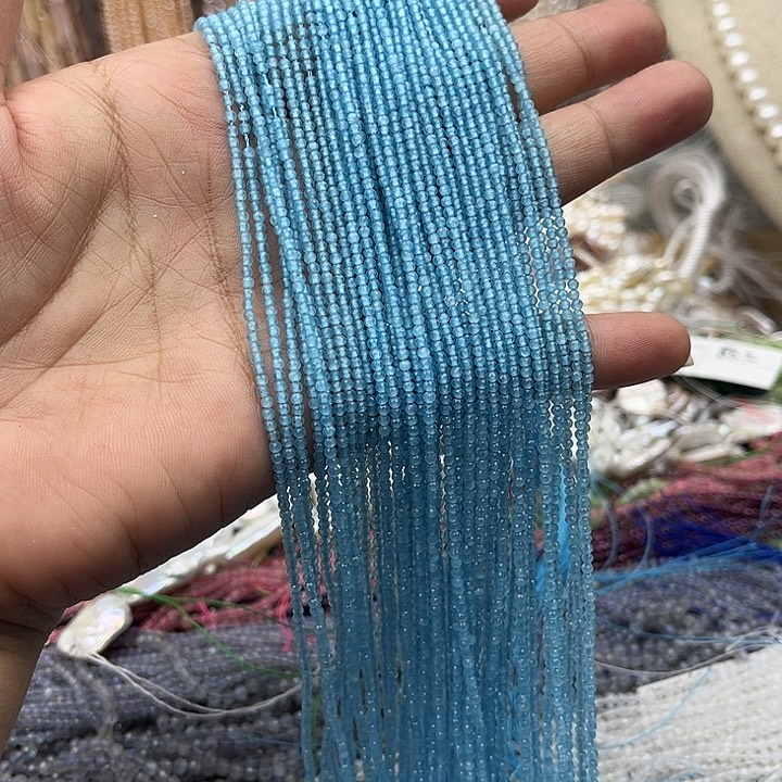 未镶嵌玛瑙/玉髓珠宝半成品2条2mm海蓝宝刻面