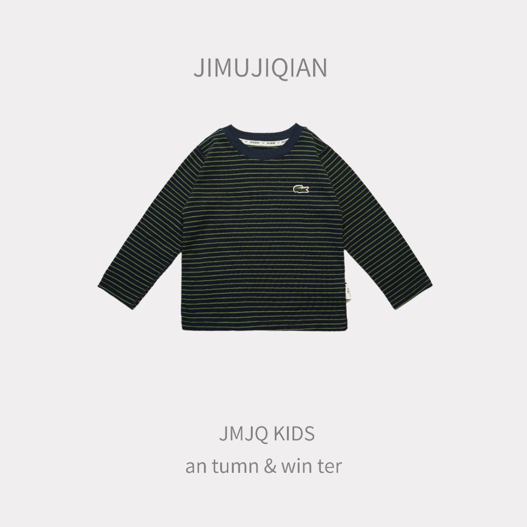 JMJQ上新款浅秋中小童韩版亲肤绣标条纹单层圆领长袖打底衫25888