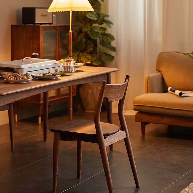 曼妙椅北美黑胡桃木餐椅北欧简约餐桌椅子餐厅靠背椅