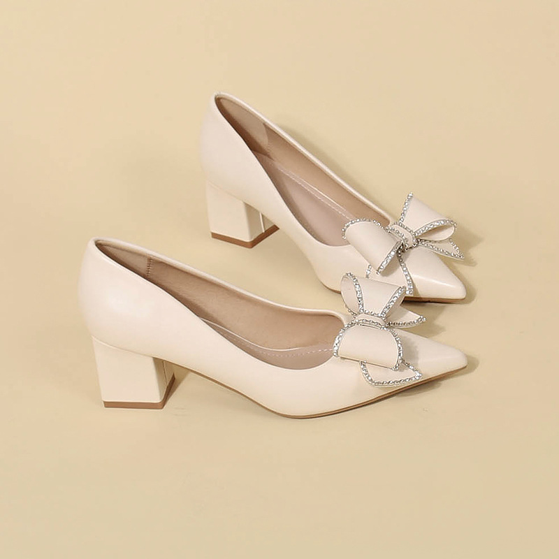 法式尖头气质配裙子粗跟单鞋女2025年新款春季百搭