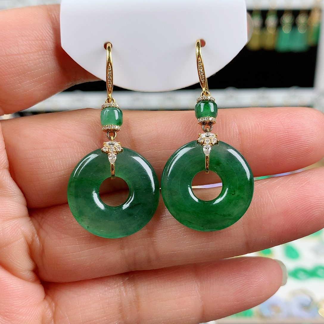 翡翠耳饰18K金镶嵌的