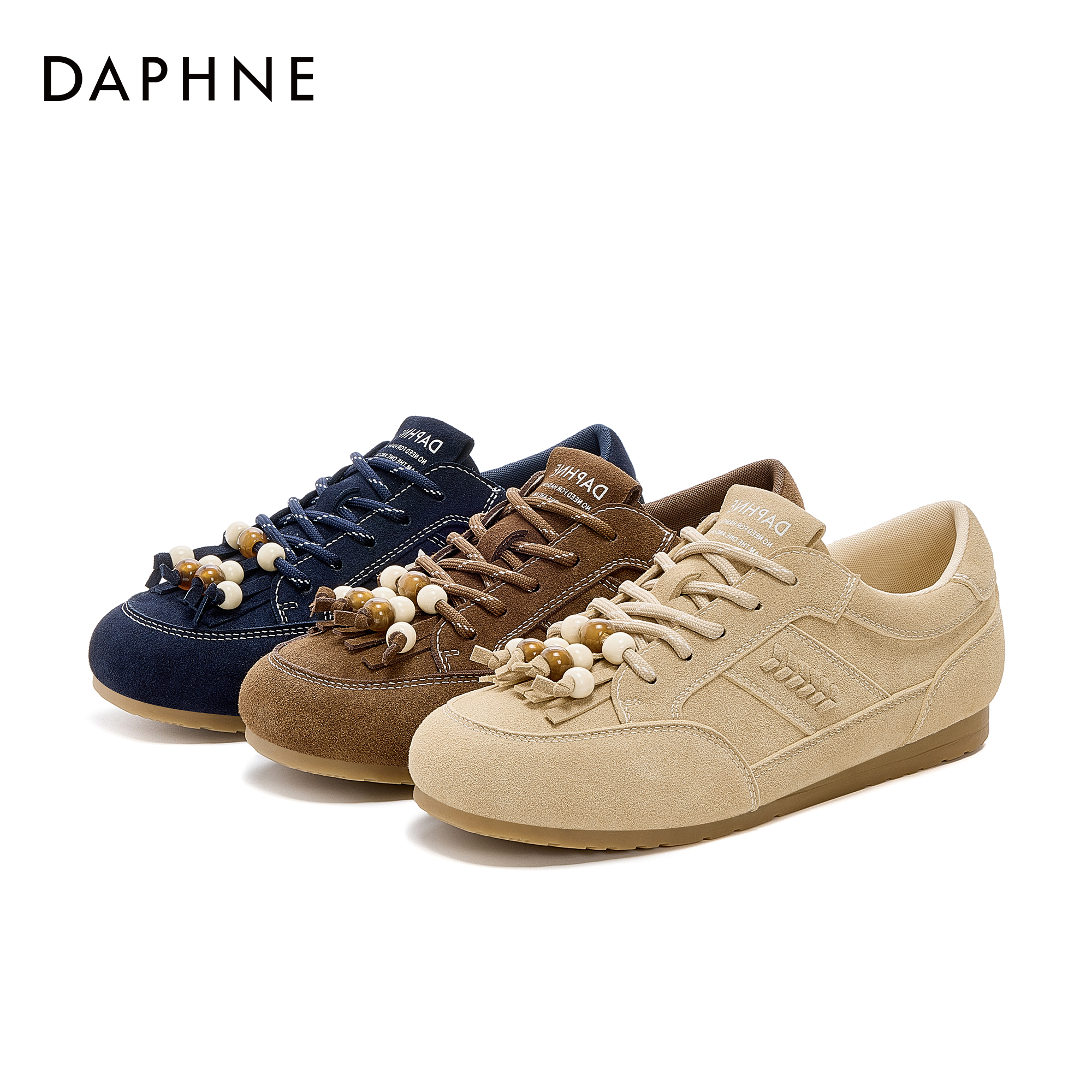 【宋茜代言】2025达芙妮时尚休闲鞋拼接透气潮流单鞋秋季德训鞋