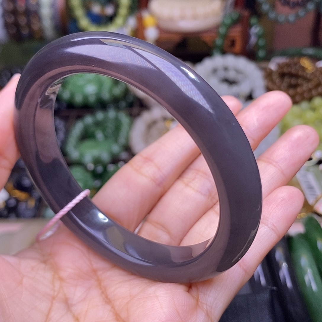 和田玉手镯未镶嵌56.2 孤品收藏烟紫手镯天花板