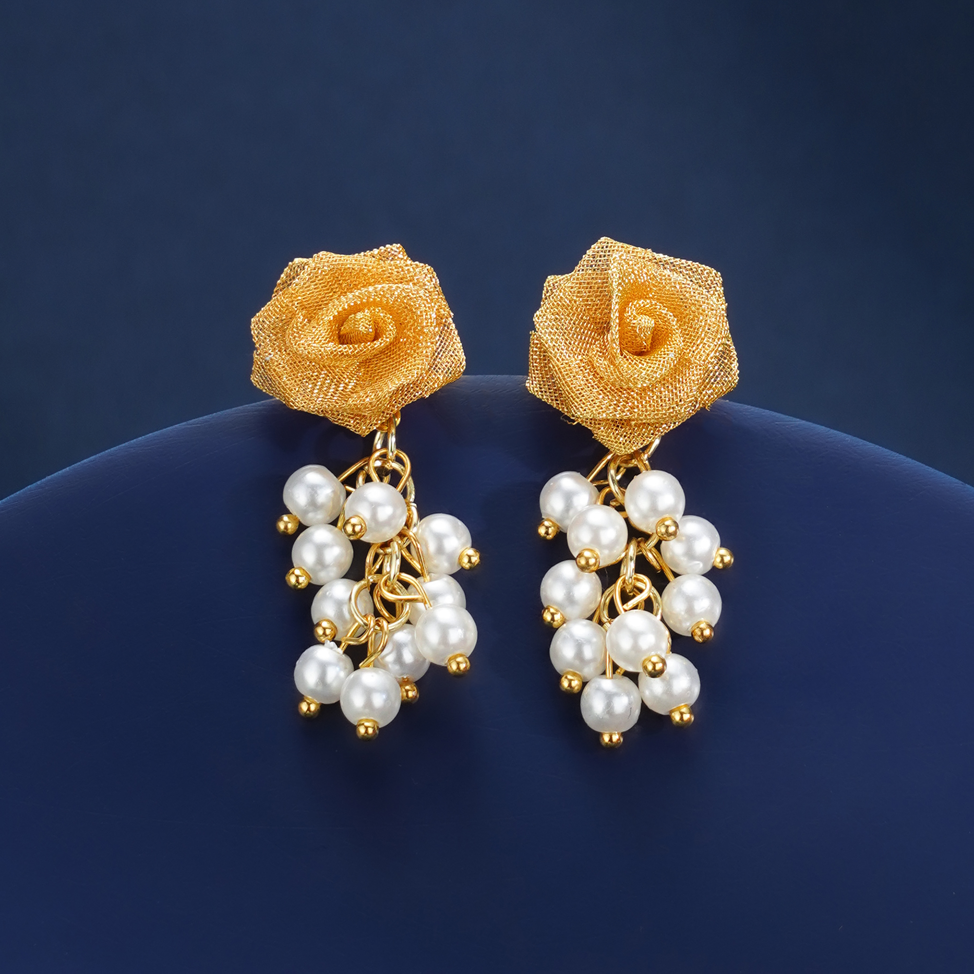 铜合金仿珍珠耳饰 复古玫瑰国风新中式耳钉耳环耳饰高档40岁轻奢