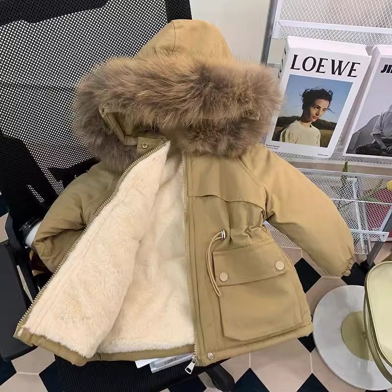 新款儿童韩版中长款棉衣宝宝加绒加厚外套派克服女童棉服冬装2023