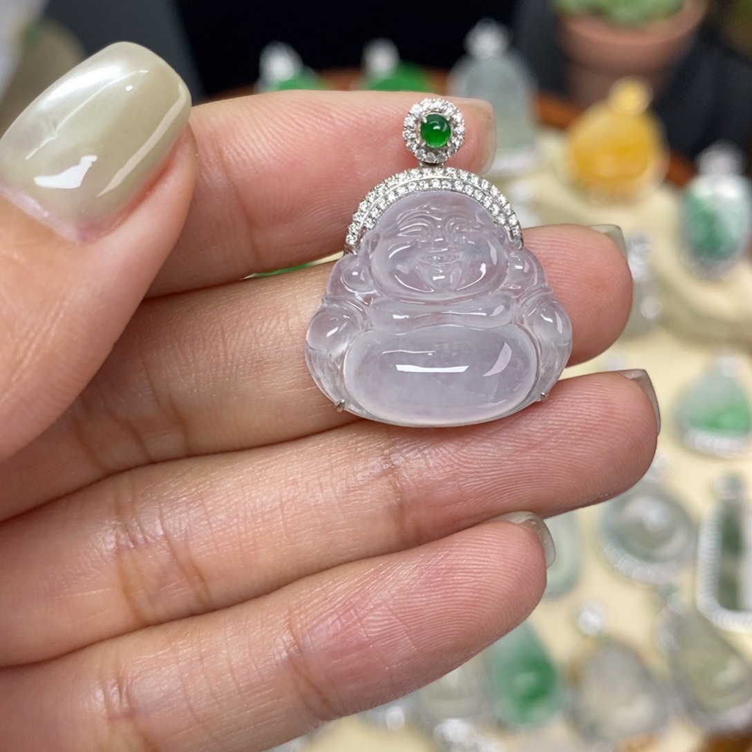 翡翠颈饰18K金镶嵌A货翡翠