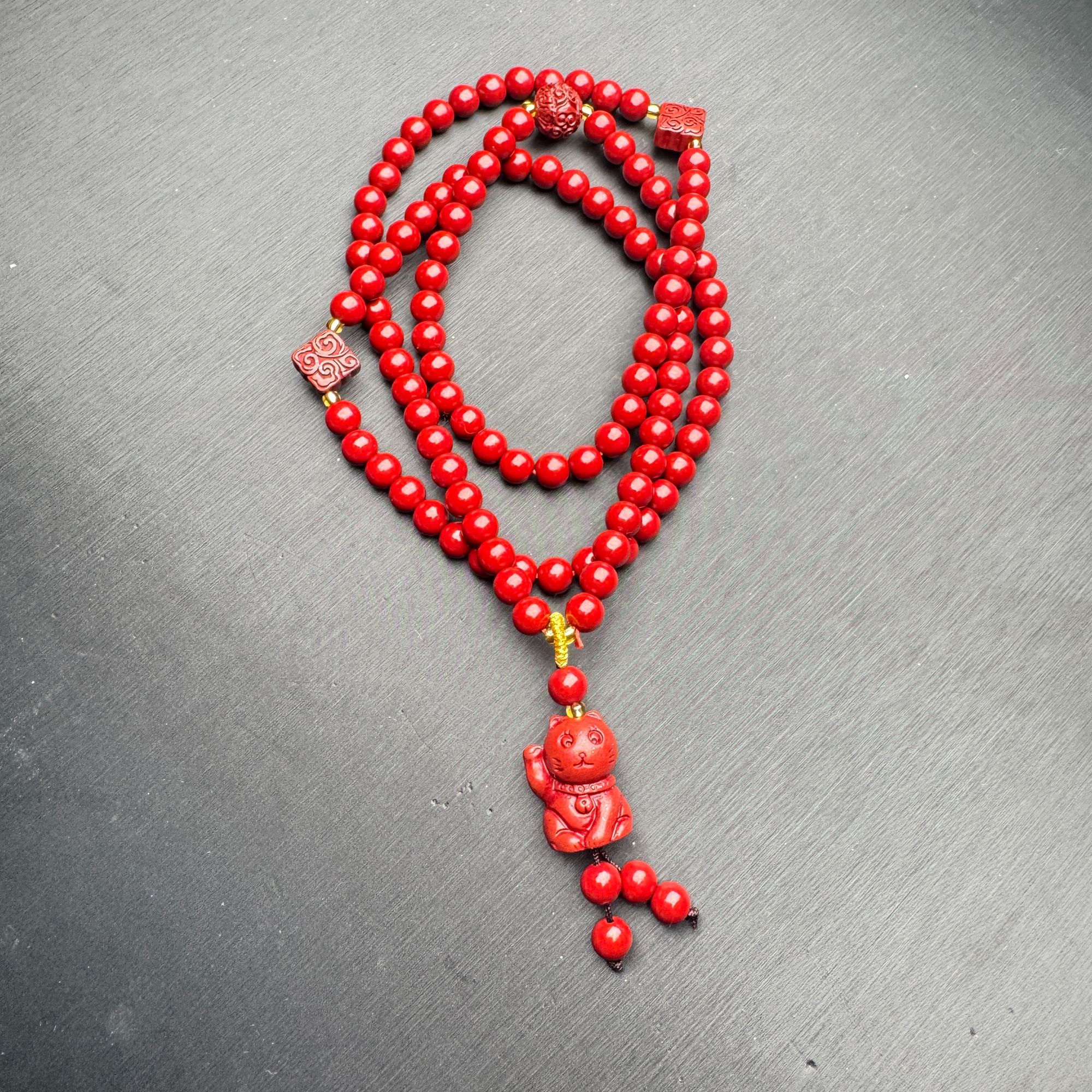 含辰砂工艺品ZBG1014辰砂108招财喵（天然珠宝多样性发其一）