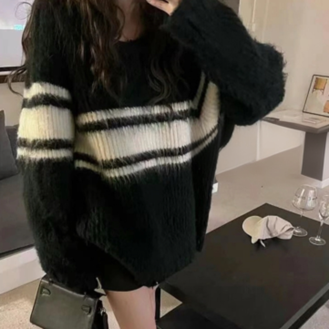 99新 Celine/思琳 ipp89/条纹印花圆领长袖毛衣 棉 m码