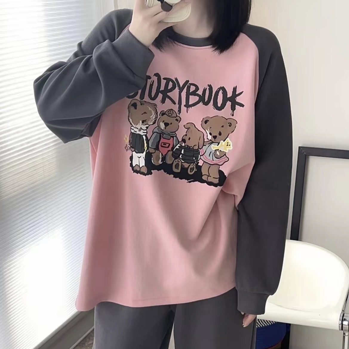 睡衣纯棉女士秋冬款长袖长裤带胸垫圆领休闲舒适可外穿家居服套装