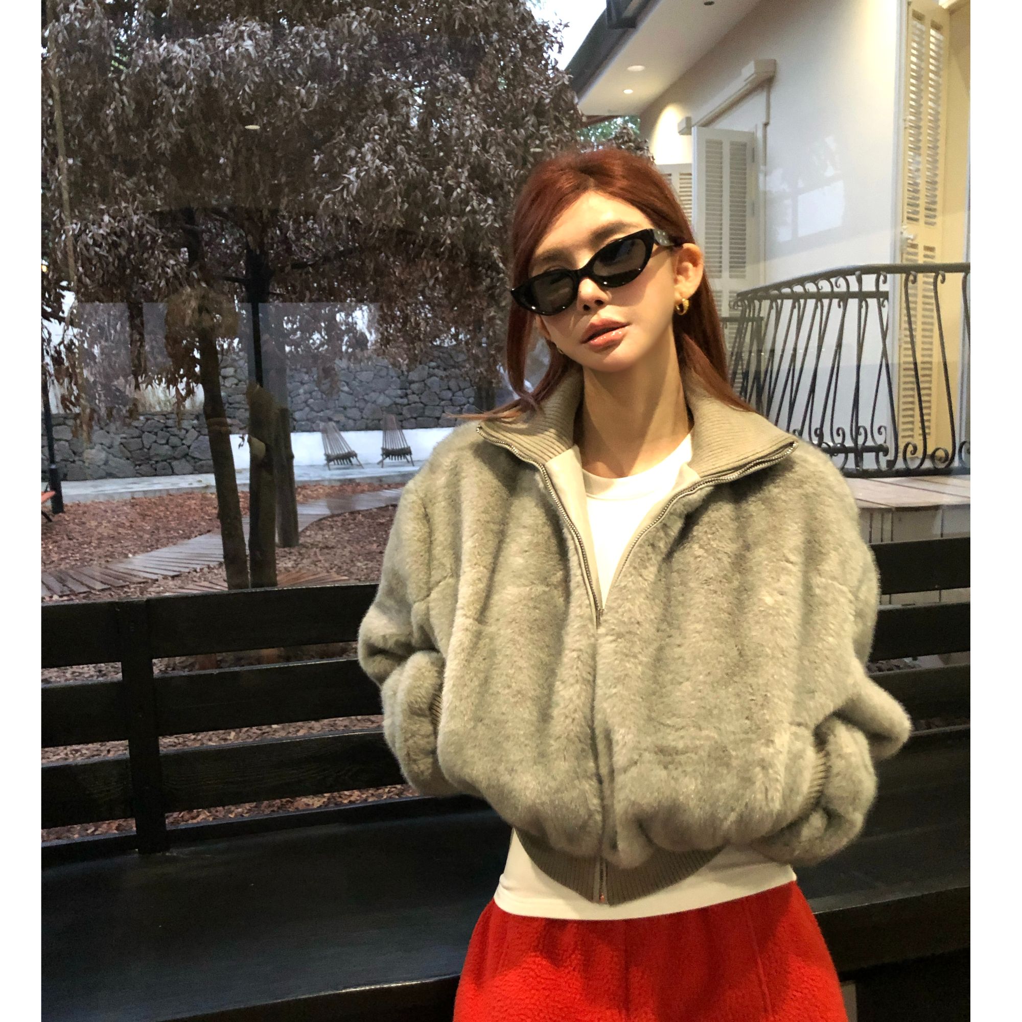 婉君Q【灰调毛毛】秋冬韩系百搭加绒加厚保暖外套LWJ24D4C2506