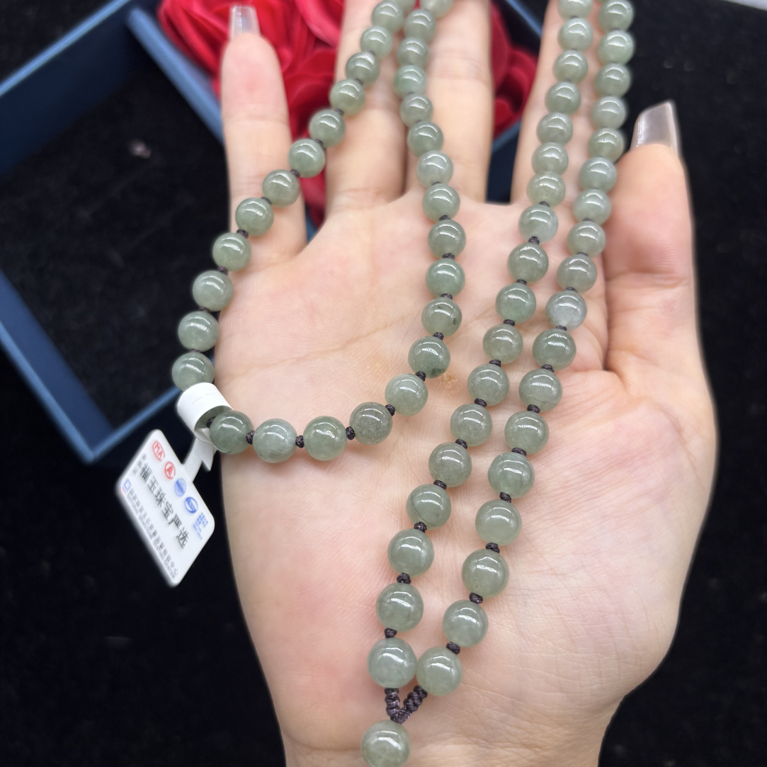 福利天然缅甸A货翡翠油青圆珠6mm玉石吊坠绳毛衣链项链时尚百搭款