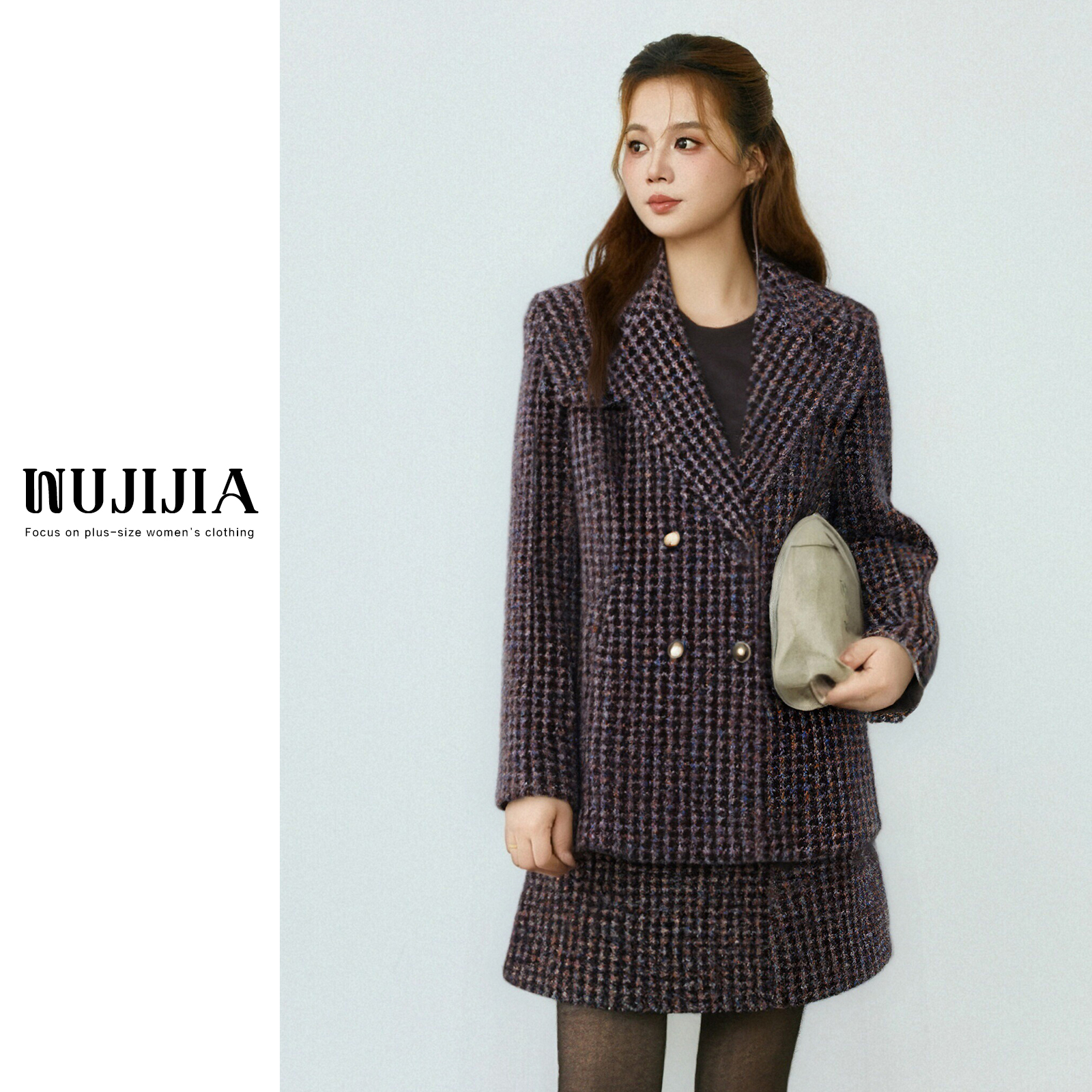 【闭店清仓】秋冬新款女装气质显瘦蓝格两件套ZL101943套装