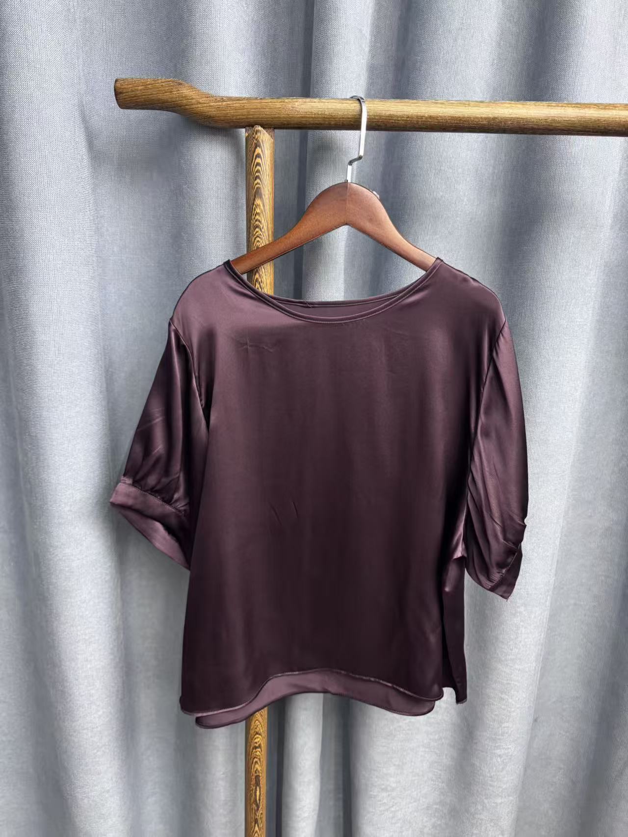 夏季新款休闲时尚圆领桑蚕丝短袖上衣女R117