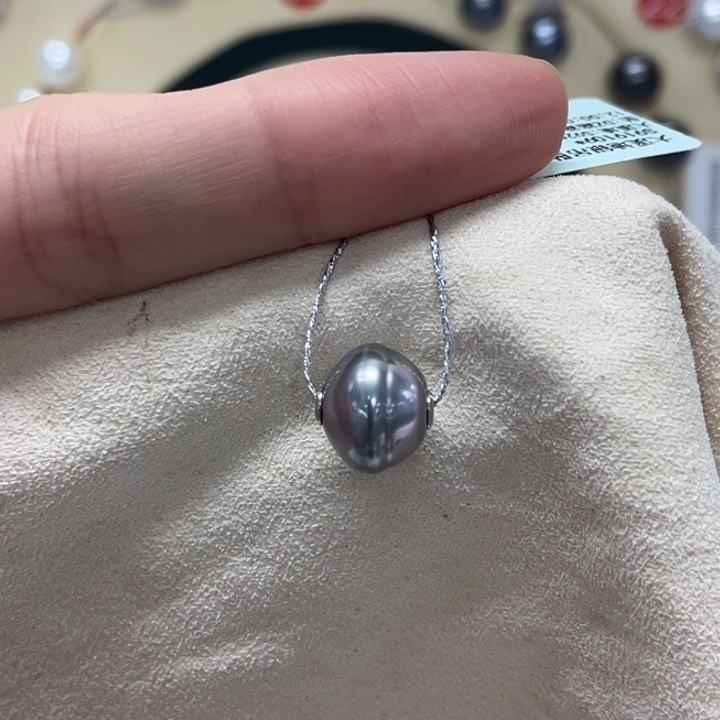 颈饰银S925镶嵌海水珍珠大溪地 11-12mm 33号