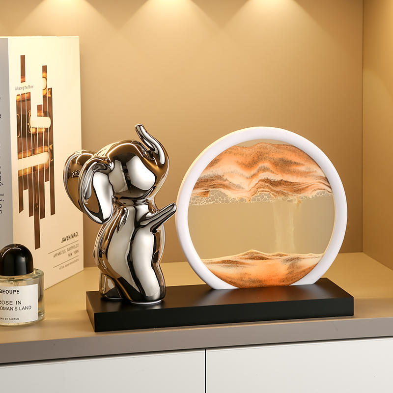 轻奢小象沙漏流沙画摆件家居客厅酒柜电视柜装饰品玄关乔迁礼物