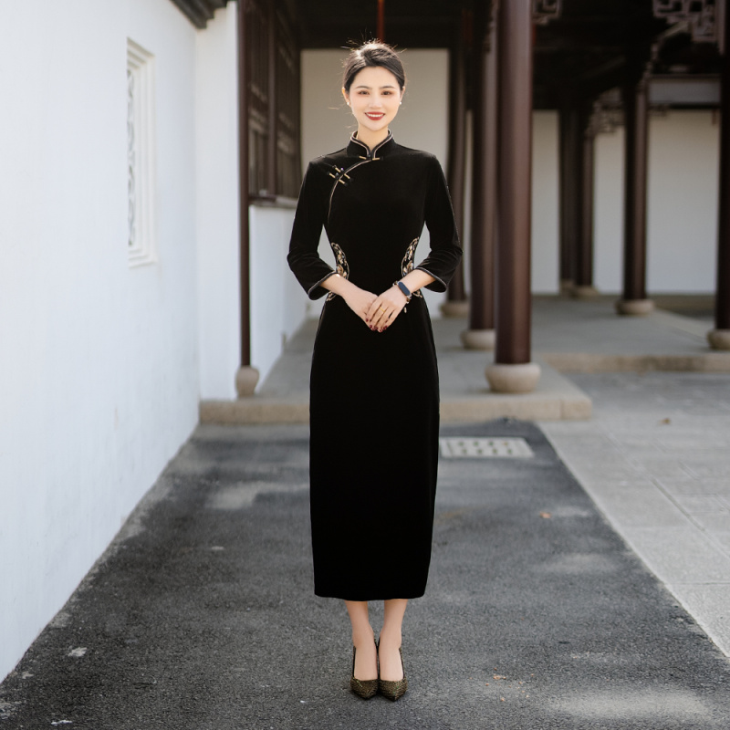 华清雅素复古旗袍