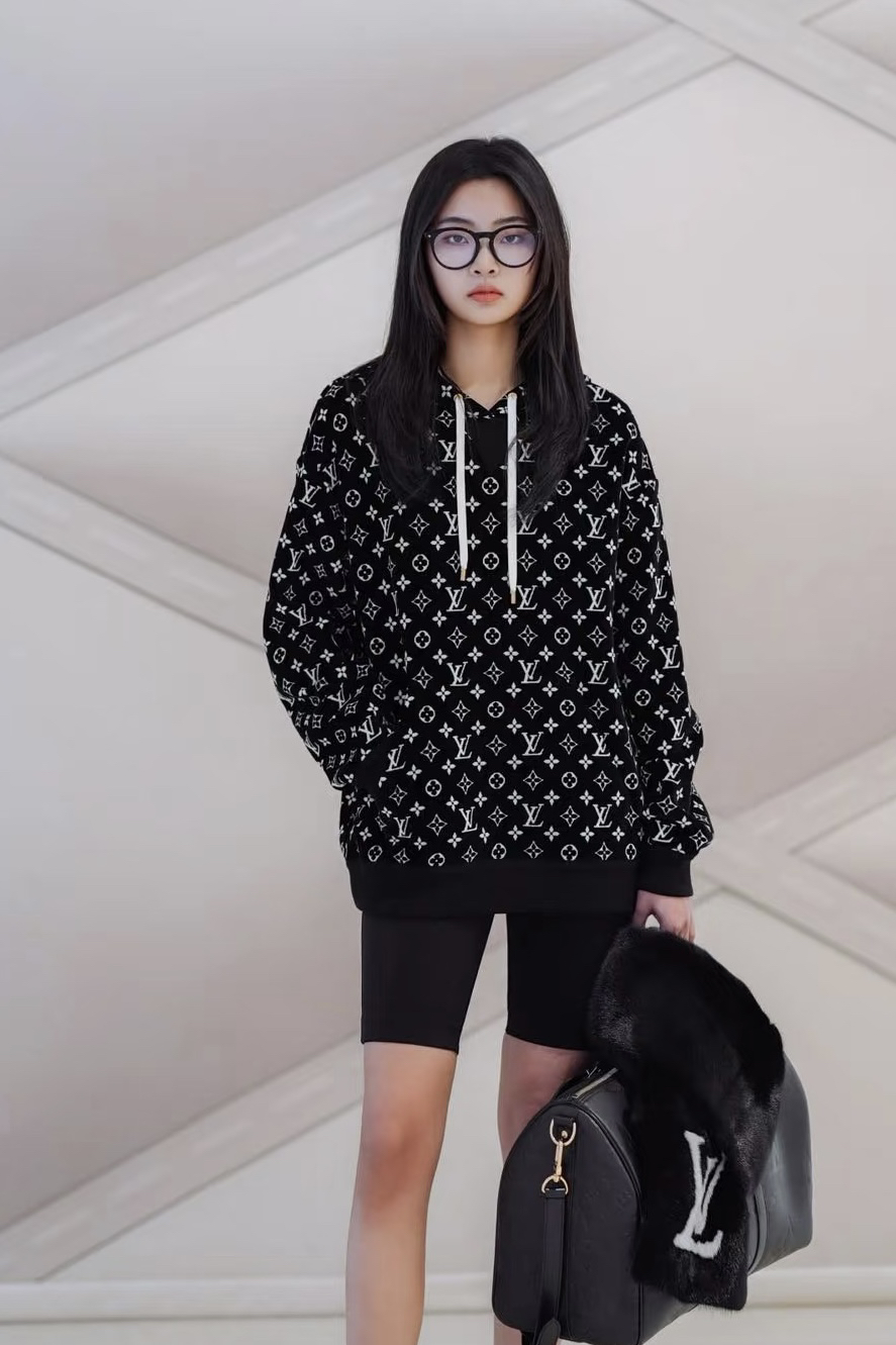 99新 LouisVuitton/路易威登 黑色 Lv 满印老花 连帽卫衣 S码