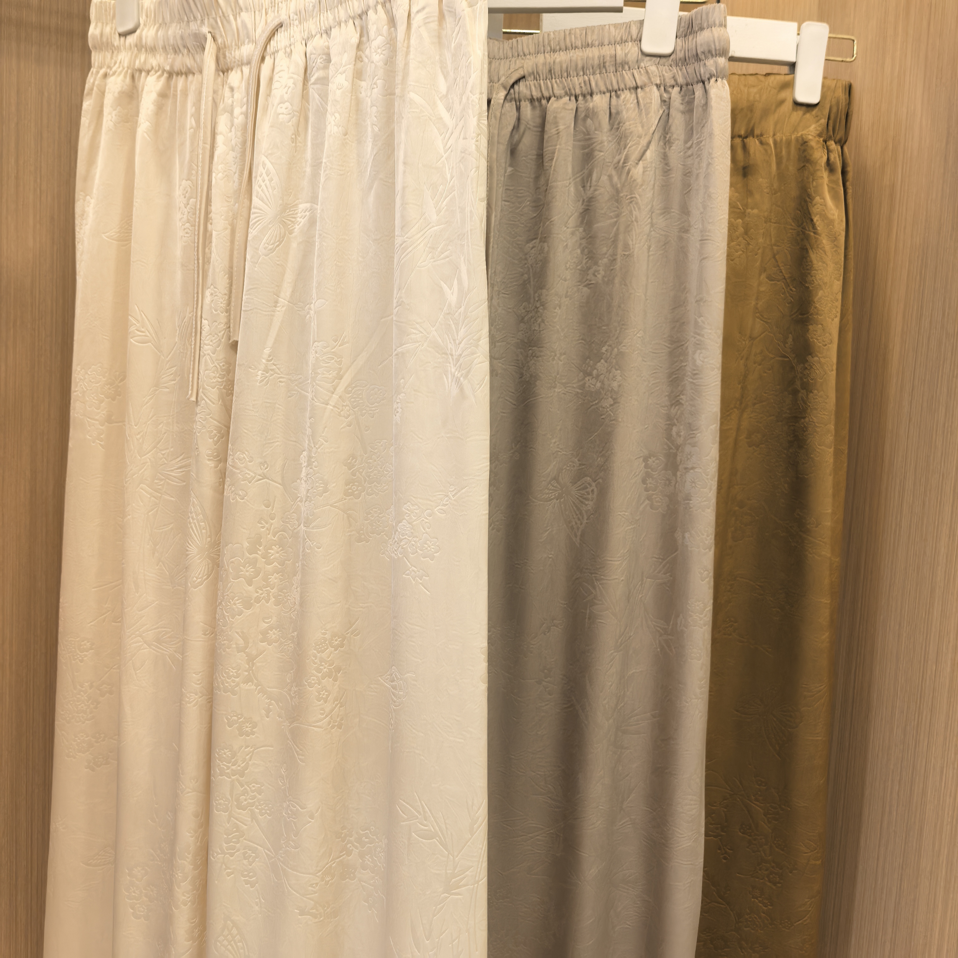 新中式大码胖mm宽松提花垂感直筒拖地长裤松紧腰