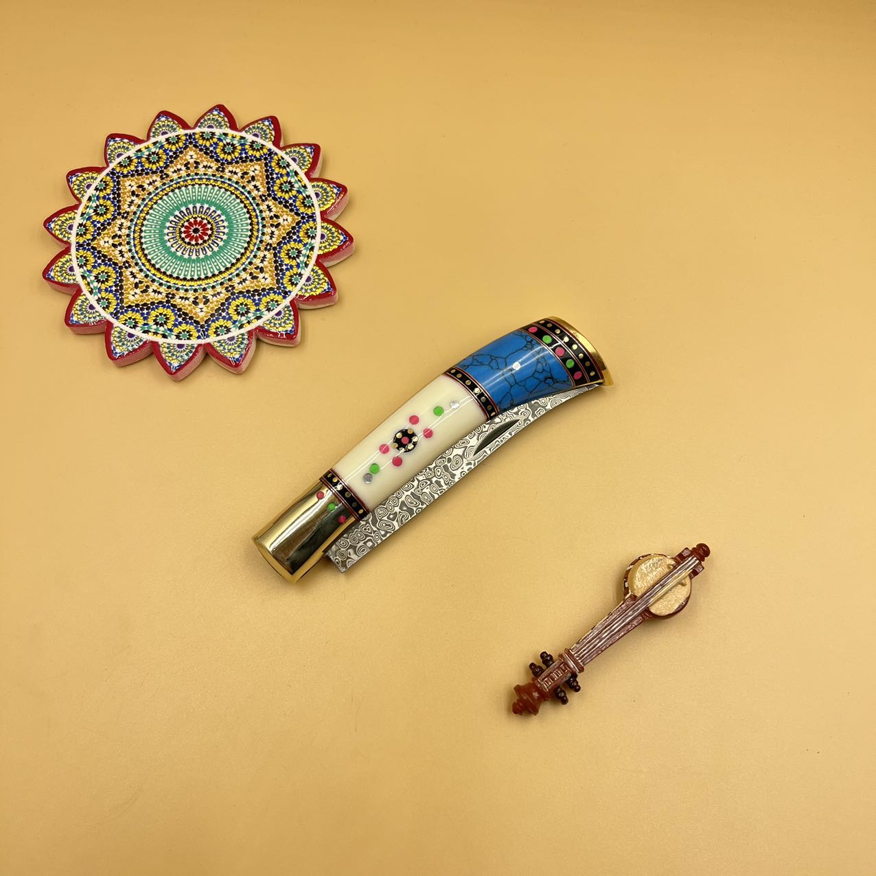 【英吉沙】大马士革花纹钢折叠刀吃肉吃水果折叠小刀