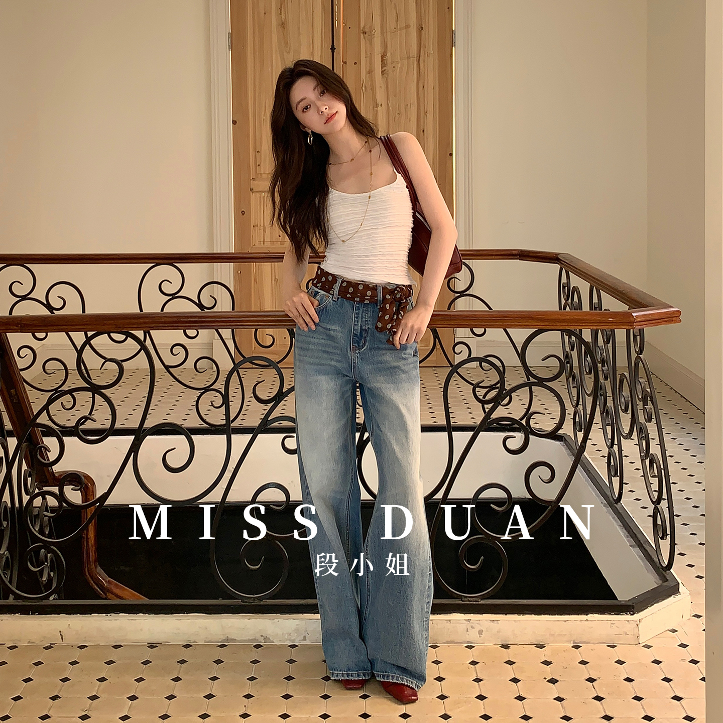 MISSDUAN2025新款网红爆款流行阔腿宽松浅色牛仔裤女士夏日软薄款