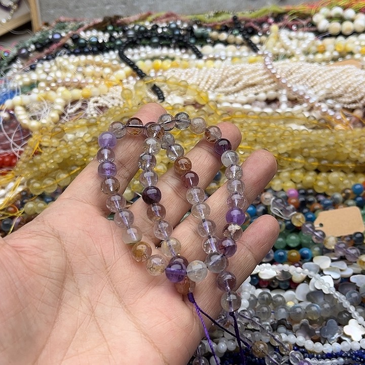 玛瑙/玉髓珠宝半成品未镶嵌一条8mm紫幽灵