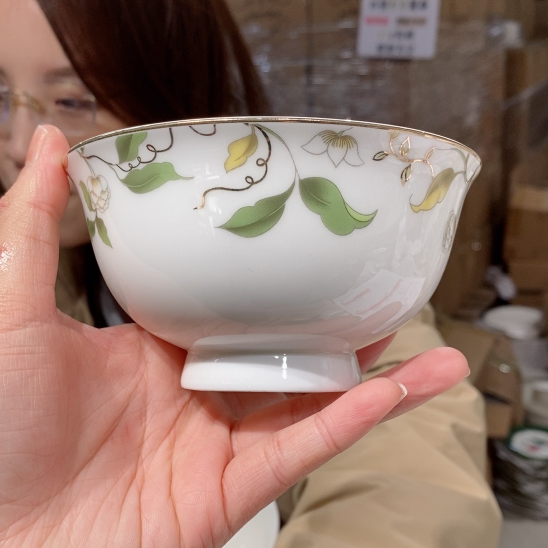 瓷骨瓷4.5英寸高脚碗米饭碗6只外贸尾单