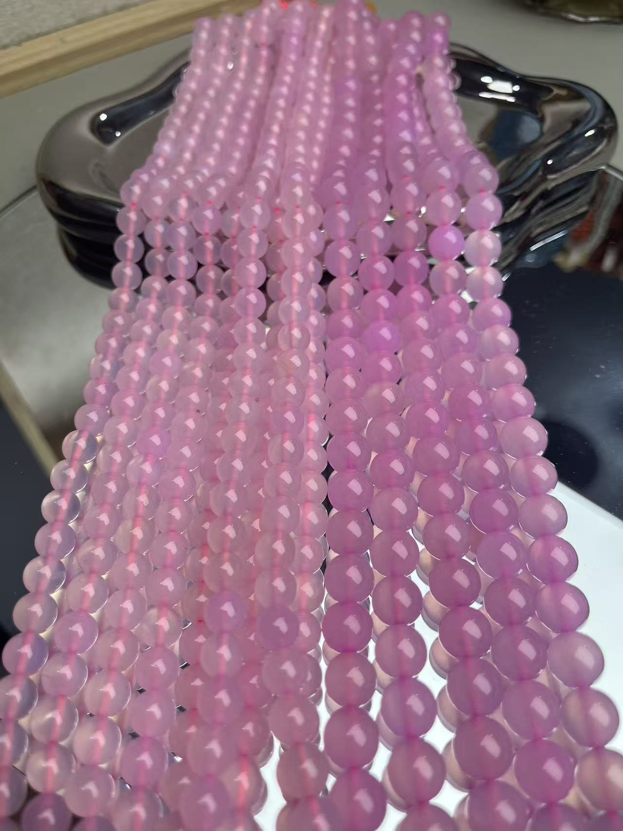 天然冰种粉玛瑙有孔散珠半成品可DIY做手串锁骨链当配珠配件饰品