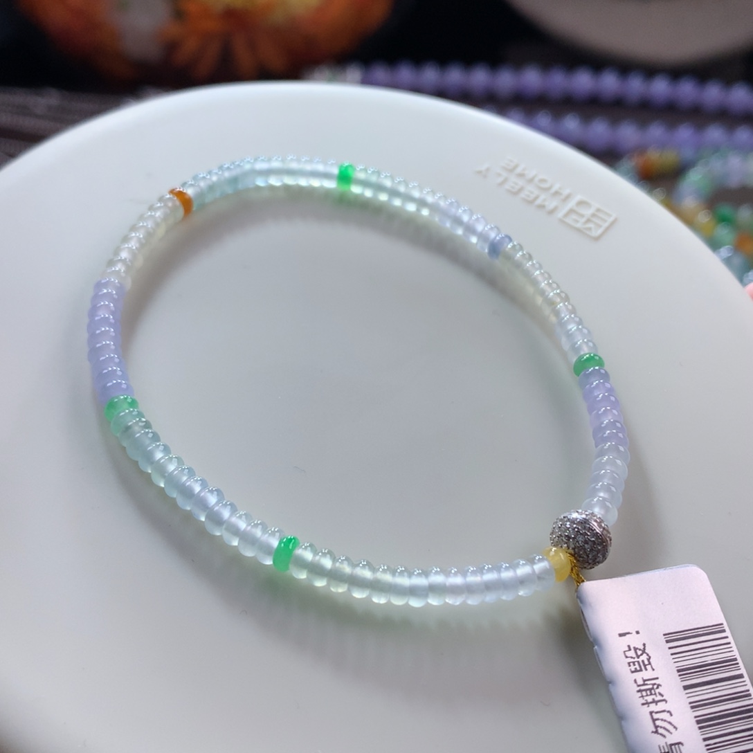 翡翠手链未镶嵌高冰幻彩算盘手串 卡3.65