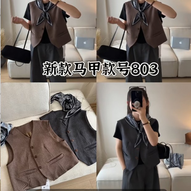 803秋季简约气质V领后系带百搭西装马甲