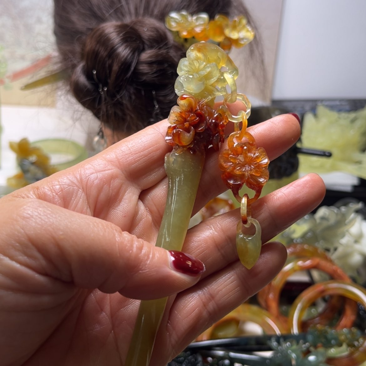 【闪购商品】蛇纹石玉发饰合金M****n