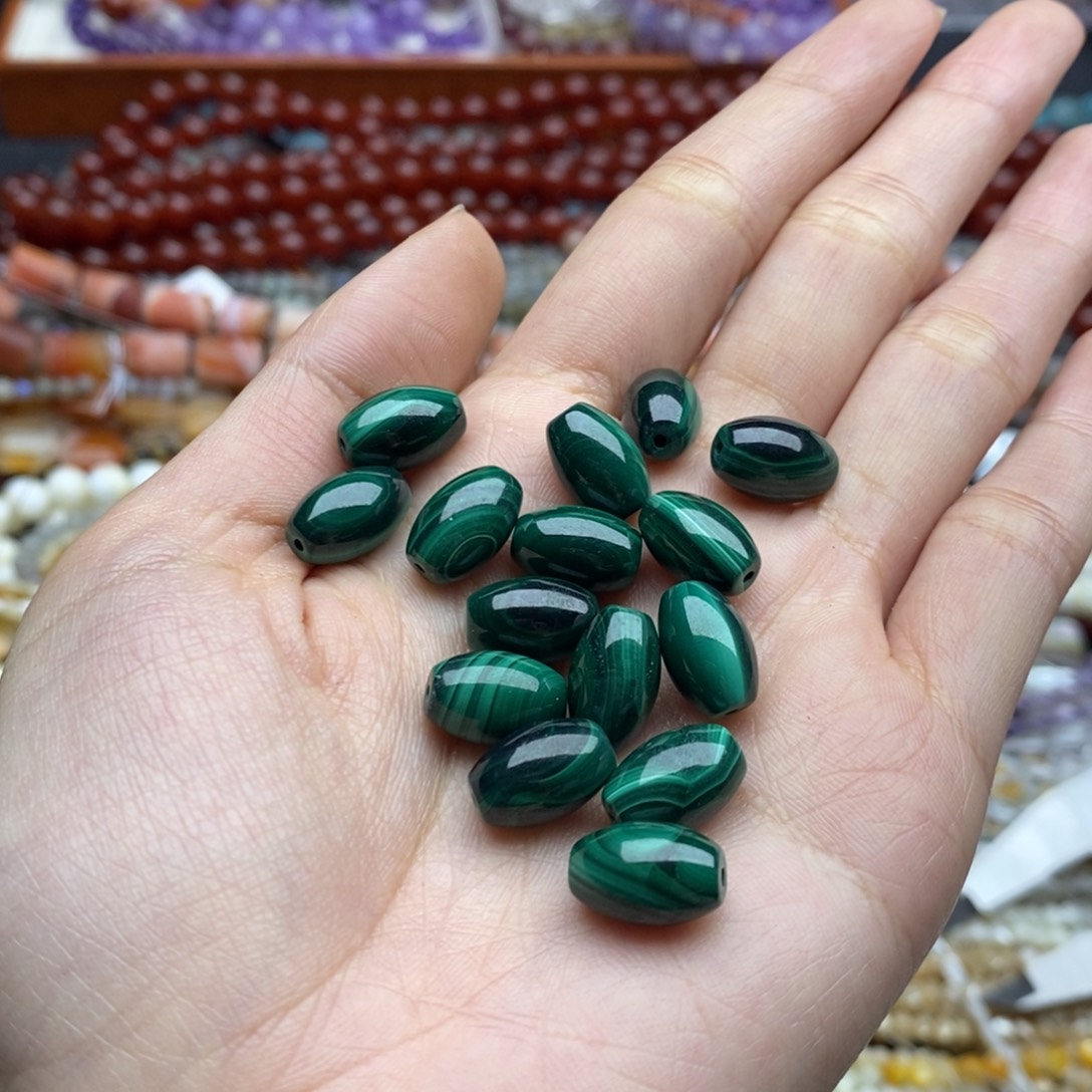 玛瑙/玉髓未镶嵌珠宝半成品四个装纯天然孔雀石桶珠8×12mm
