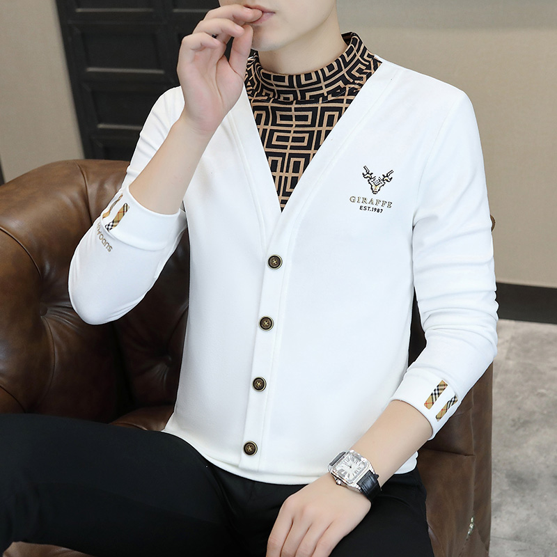 时尚半高领卫衣男士秋冬季新款双面绒打底衫男加绒加厚长袖男德绒