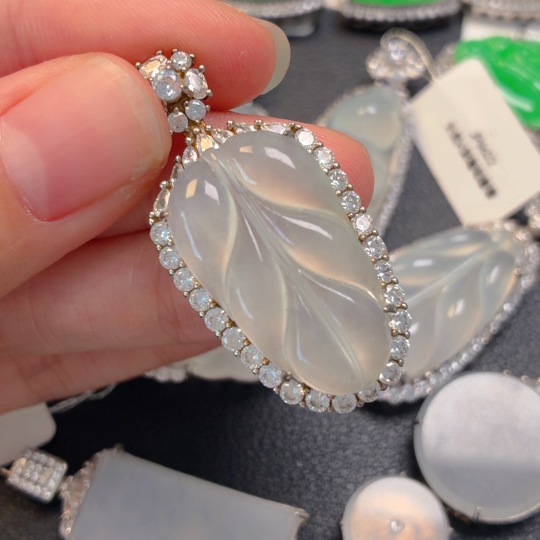 马***胎翡翠银S925镶嵌吊坠(不含链)