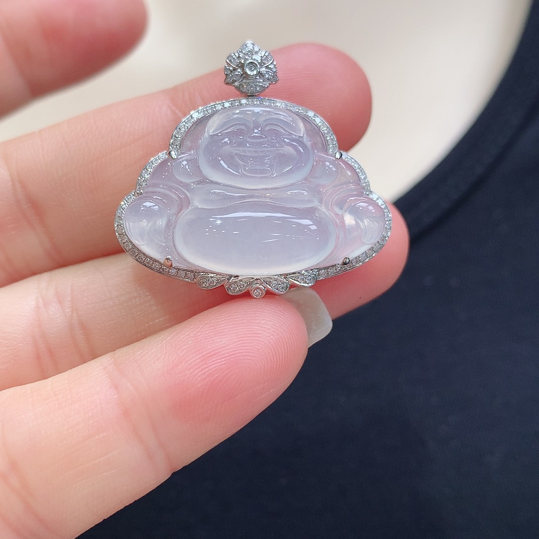 翡翠颈饰18K金镶嵌佛公