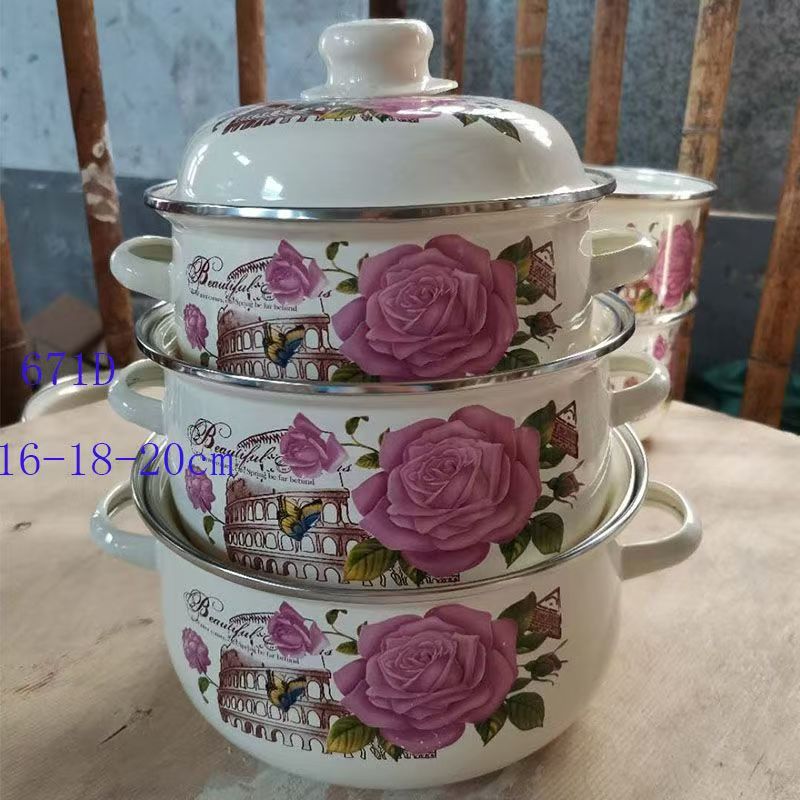 16.18.20.珐琅搪瓷三件套锅