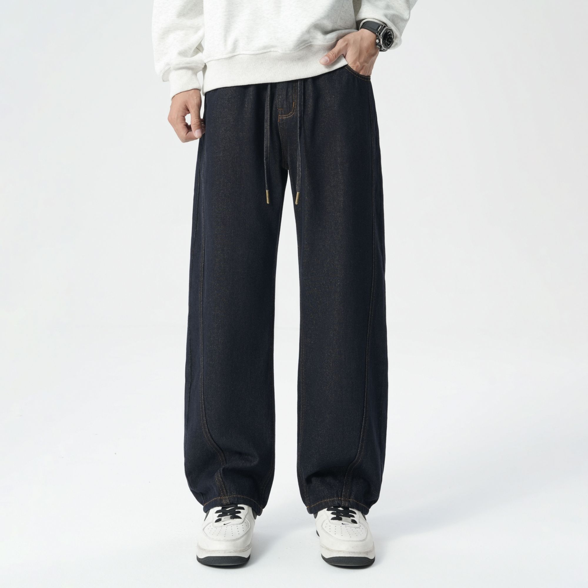 25冬季莱赛尔加绒牛仔裤男款直筒裤子原色宽松百搭弯刀裤男士裤子