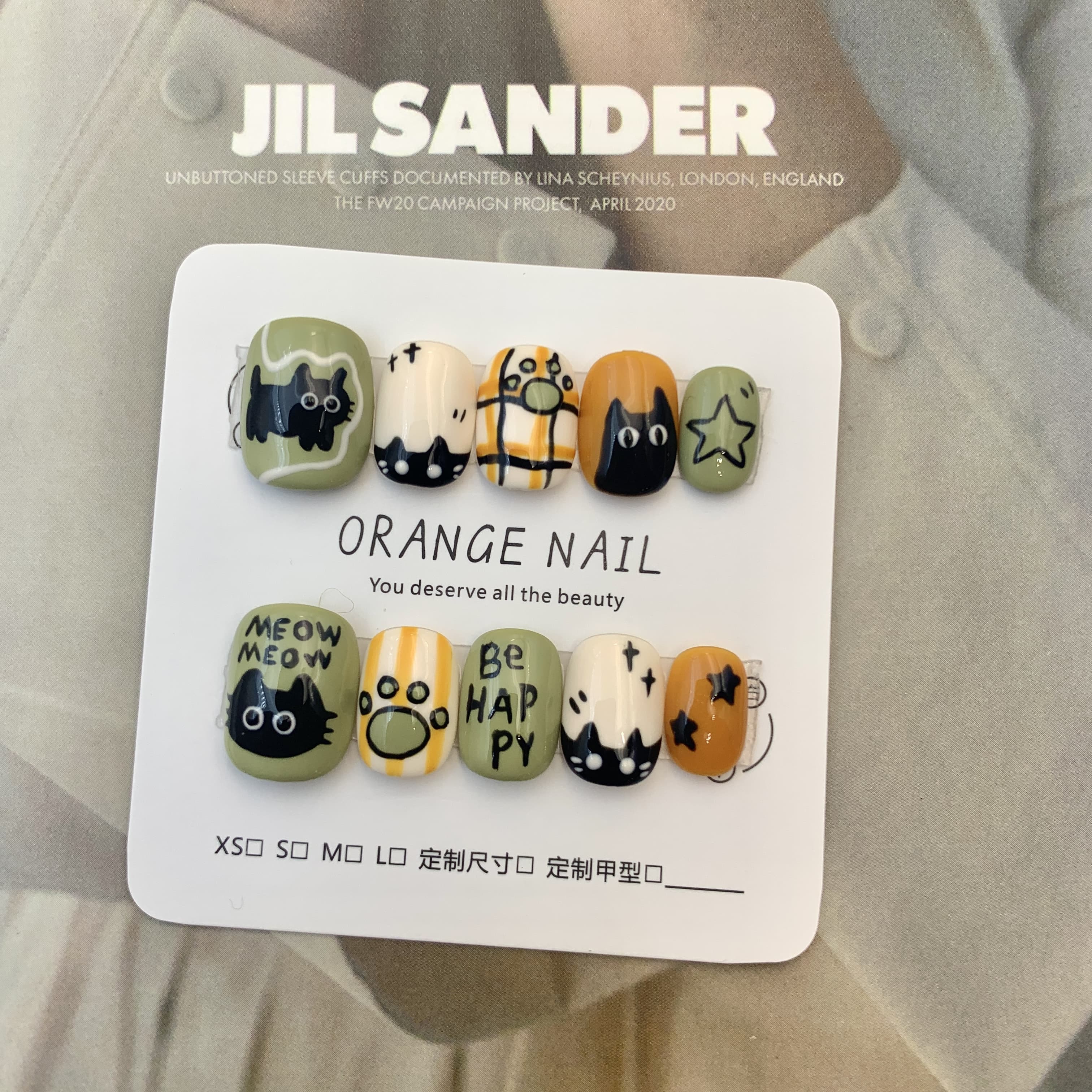 【森语喵影】橘一纯手工穿戴甲 可爱手绘 森林小猫 猫爪子 夏日美甲