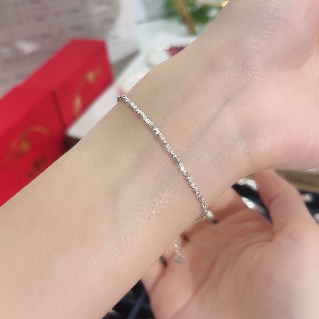 非金属弹力绳足银碎银手链+小马吊坠18cm