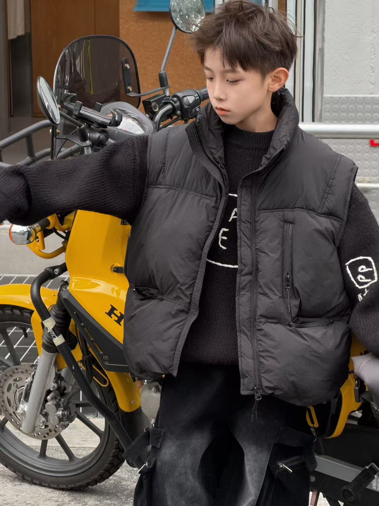 现货 CHU YAO 【时髦焦点】秋冬季儿童韩版纯色立领加厚棉马甲外套