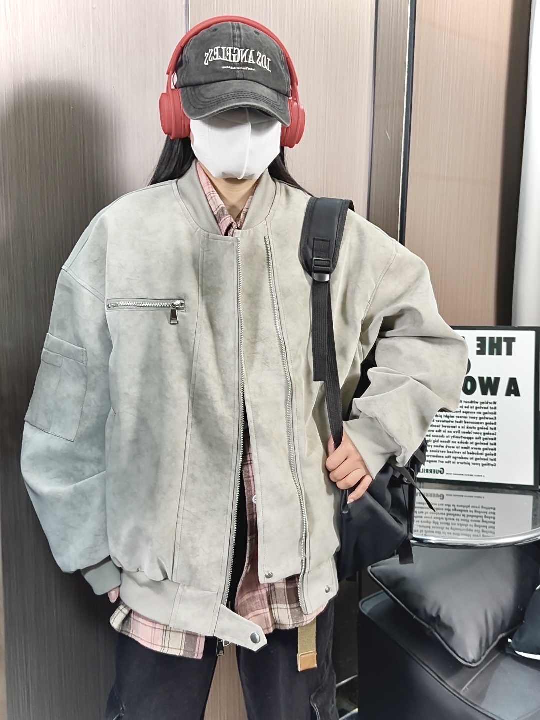 春季高级感水洗皮衣外套男女同款美式高街宽松棒球服春秋潮流夹克