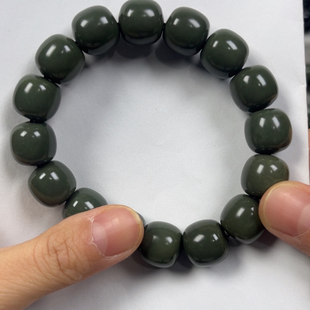 和田玉手链未镶嵌卡14老形珠