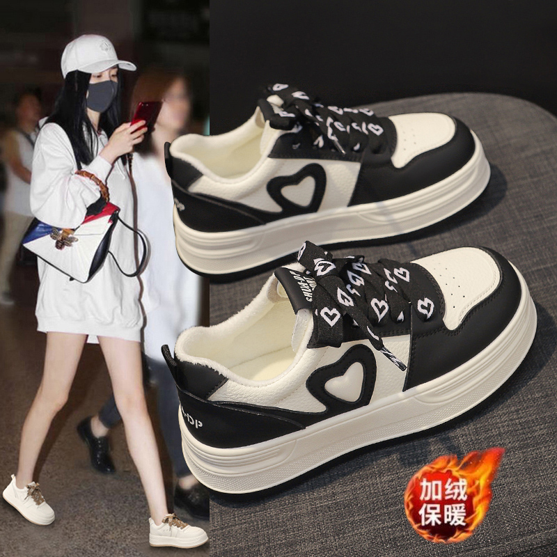 小白鞋女2025新款学生韩版百搭休闲运动板鞋ins加绒厚底女平底鞋