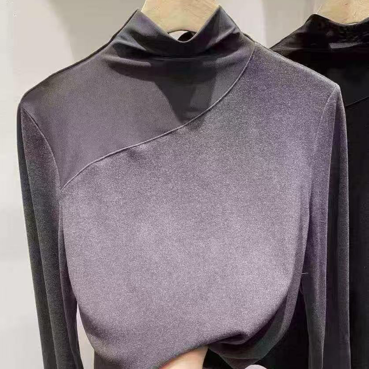 2025仟禧家时尚百搭显瘦气质加厚磨毛拼接纱打底