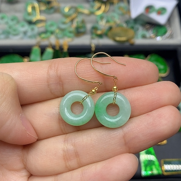 翡翠耳饰18K金镶嵌天然翡翠