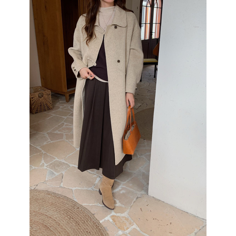 【锦衣服饰】CY 66017韩系气质麻花盘扣翻领长款羊毛大衣